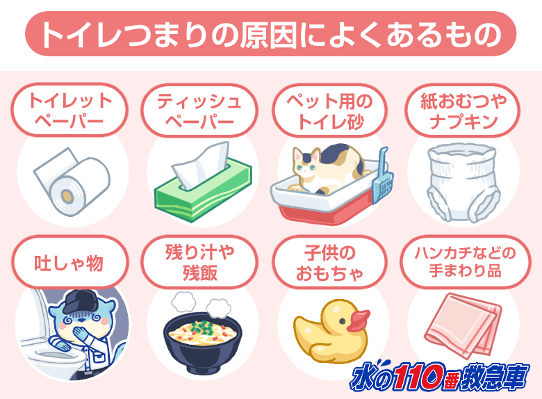 トイレつまりの原因によくあるもの