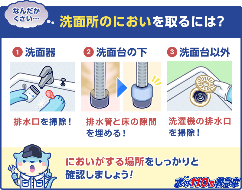 洗面所の臭いを取るには 水回りのプロが原因と対処 予防法をご紹介 水の110番救急車